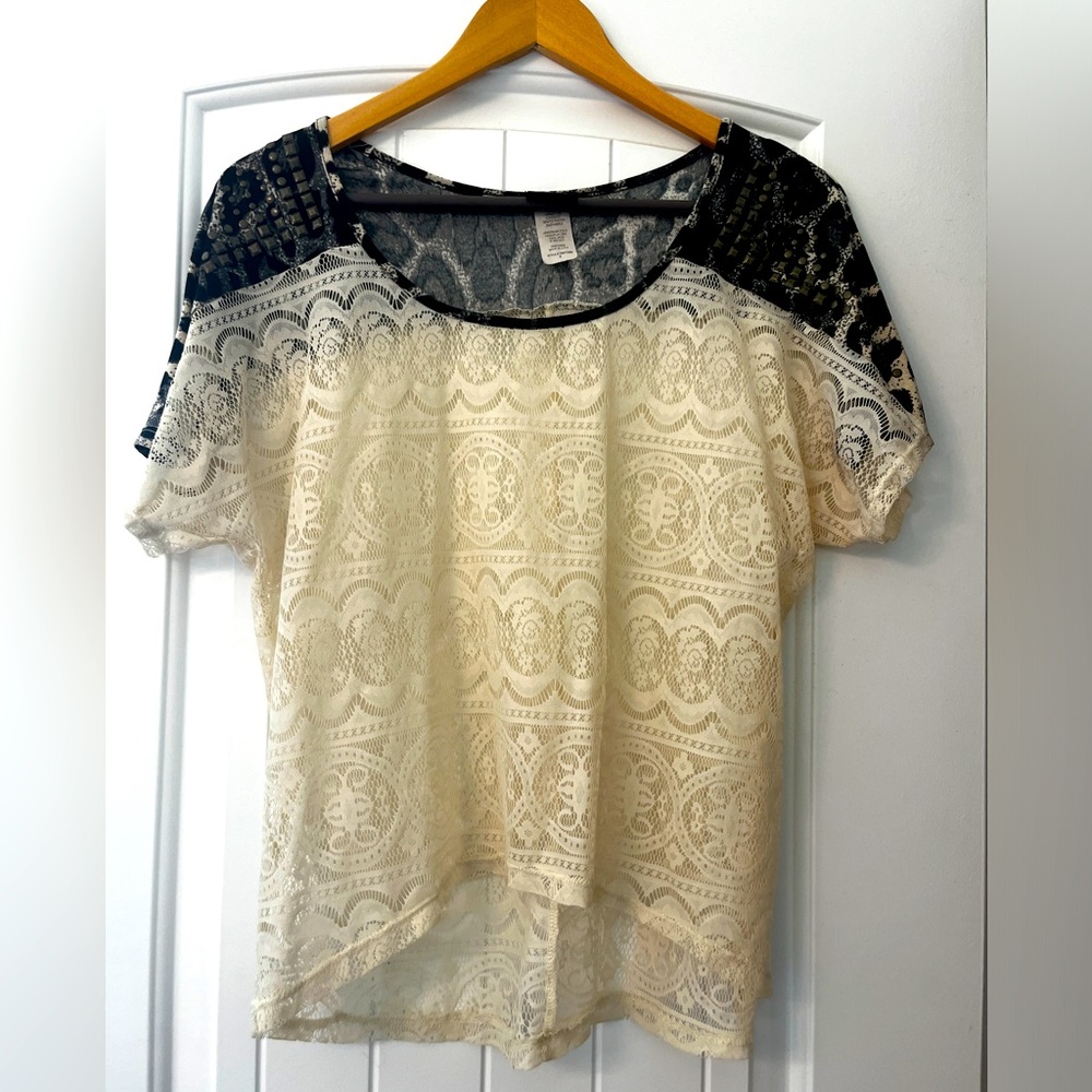 Studded leopard lace top